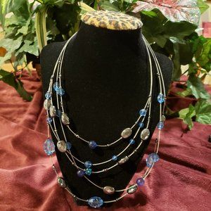 Blue and Silver Bead Multi-strand Necklace